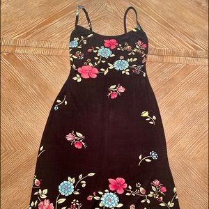XOXO flirty black fitted floral dress.